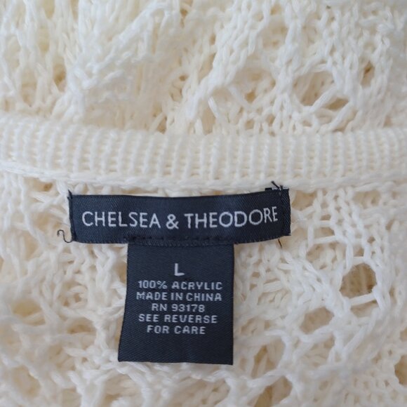 Chelsea & Theodore Crochet Knit Cardigan White Open Front Duster Womens Large - Picture 5 of 12